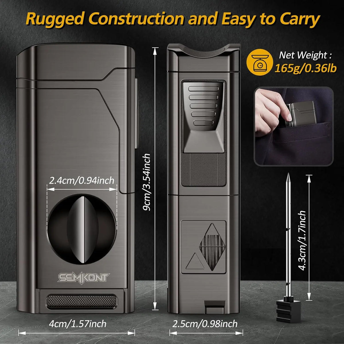 Cigar Lighter 4 Jet Flame Cigar Lighters with Cigar Cutter Cigar Accessories Cigar Draw Enhancer Windproof Refillable Butane
