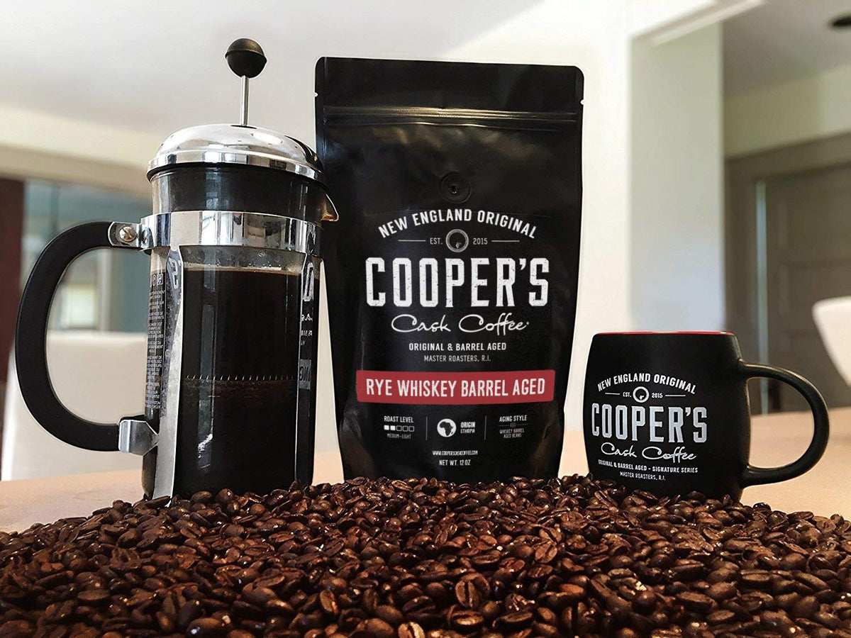 Rye Whiskey Barrel Aged Coffee - Single Origin Ethiopian Coffee Raw Beans Aged in Rye Whiskey Barrels - Ground 12Oz and Bourbon Barrel Aged Coffee Set (Pack of 3) - Ground 4Oz