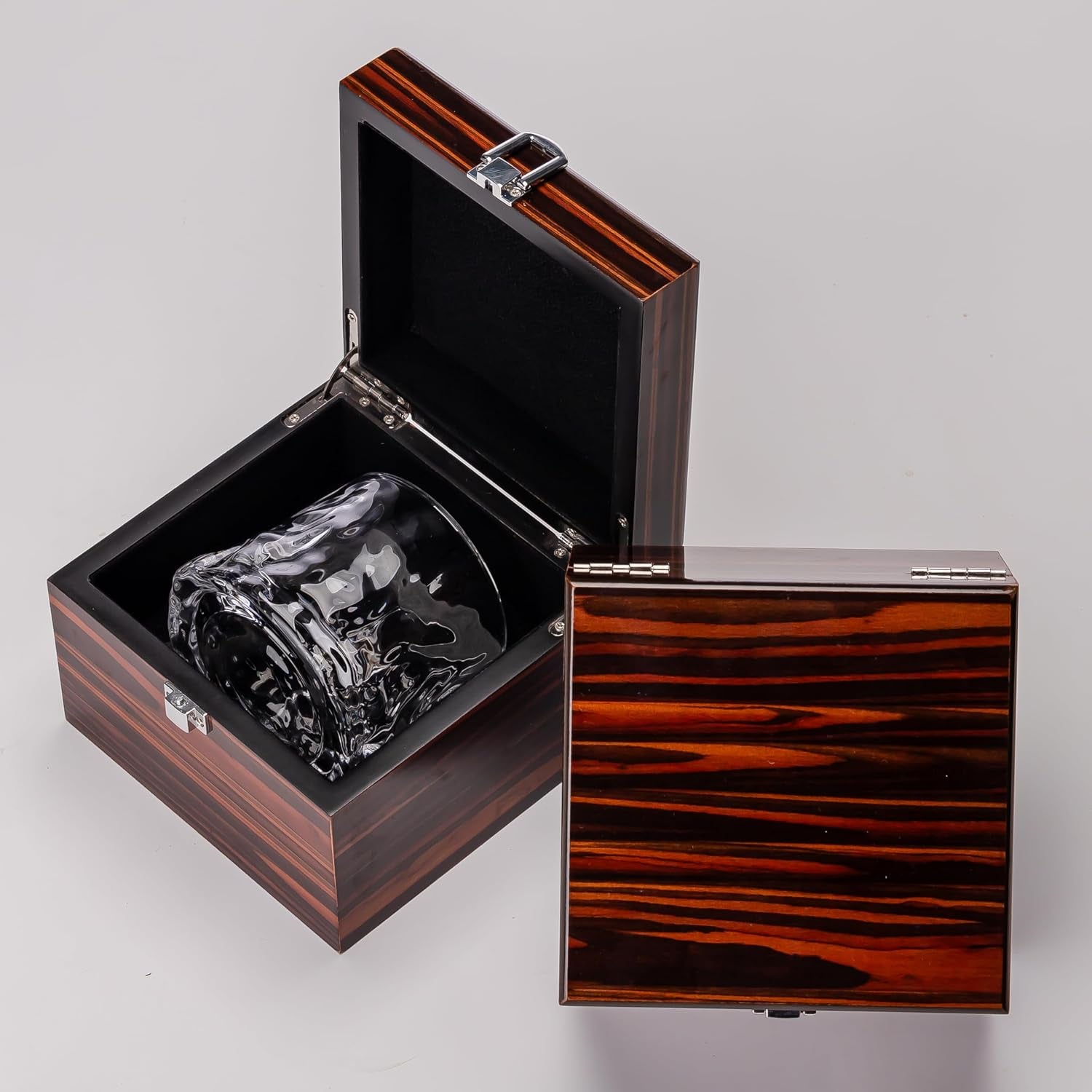 Whiskey Glass Gift Set with Premium Wood Gift Box, Crystal Bourbon Glass for Men, Dad, Husband, Birthday, Retirement, Groomsman, Christmas Gift (Volcanic)