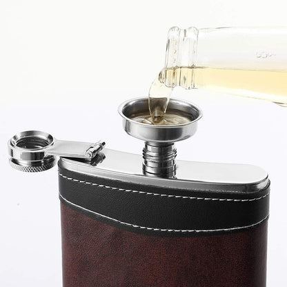 Premium 1 Pack 8 Oz Hip Flask for Liquor Soft Touch Leather Wrap with Funnel,18/8 Stainless Steel Highest Food Grade Leak Proof Classic Flask