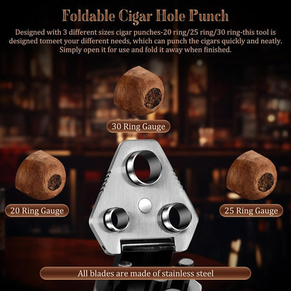 Cigar Punch with Cigar Holder Combo, Triple Punch Cutter and Stand | Mini Portable Cigar Accessories, Metal Cigar Hole Punch Cigar Rest Cigar Kit