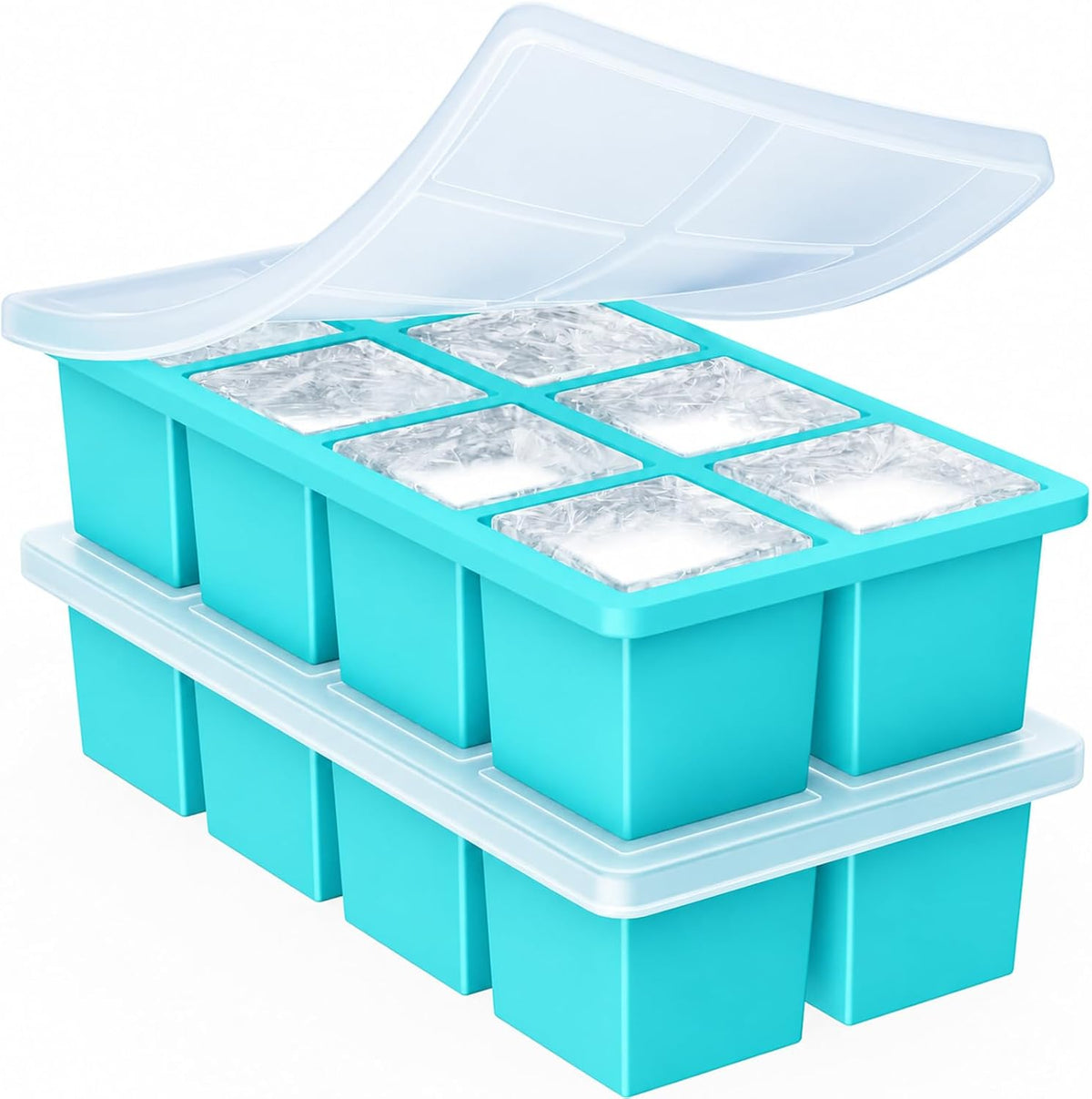 Large Ice Cube Trays for Whiskey:  Big Silicone Ice Cube Trays 2Inch - Huge Square Ice Cubed Tray for Whisky