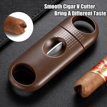 Cigar Cutter Set, with Cigar Straight Cutter, Cigar V Cutter, Cigar Punch, Multi-Functional Cigar Accessories Kit for Cigar Humidor Case, Portable Cigar Tools for Travel Outdoors (Brwon)