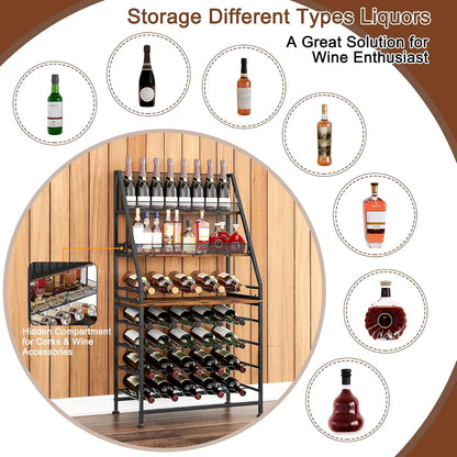 Wine Rack Freestanding Floor Modular Split 40 Bottles Vertical Countertop Wine Racks Tall Liquor Bottle Display Shelf with Hidden Cork Organizer for Home Bar, Black/Antique