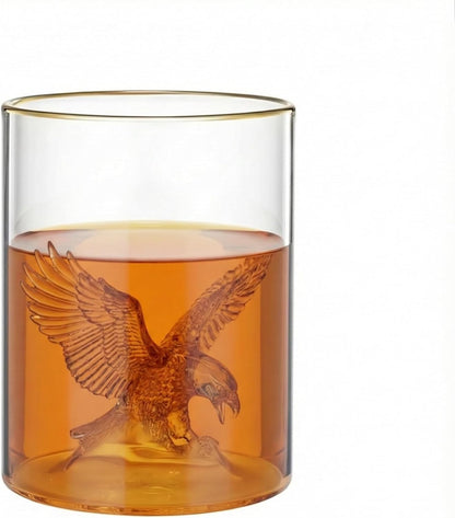 3D Eagle Whiskey Glass – 13Oz Bourbon Whiskey Glasses – Awesome 3D American Bald Eagle inside – Thick Bottom Gold Rim Old-Fashioned Glass – Bourbon Gifts for Men – Modern Sports Glassware