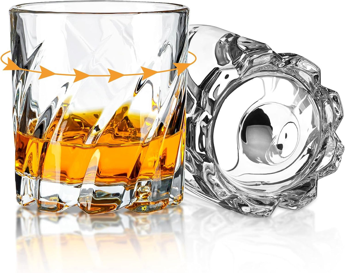 Spinning Whiskey Glasses Set of 2, 9.5OZ Old Fashioned Glass