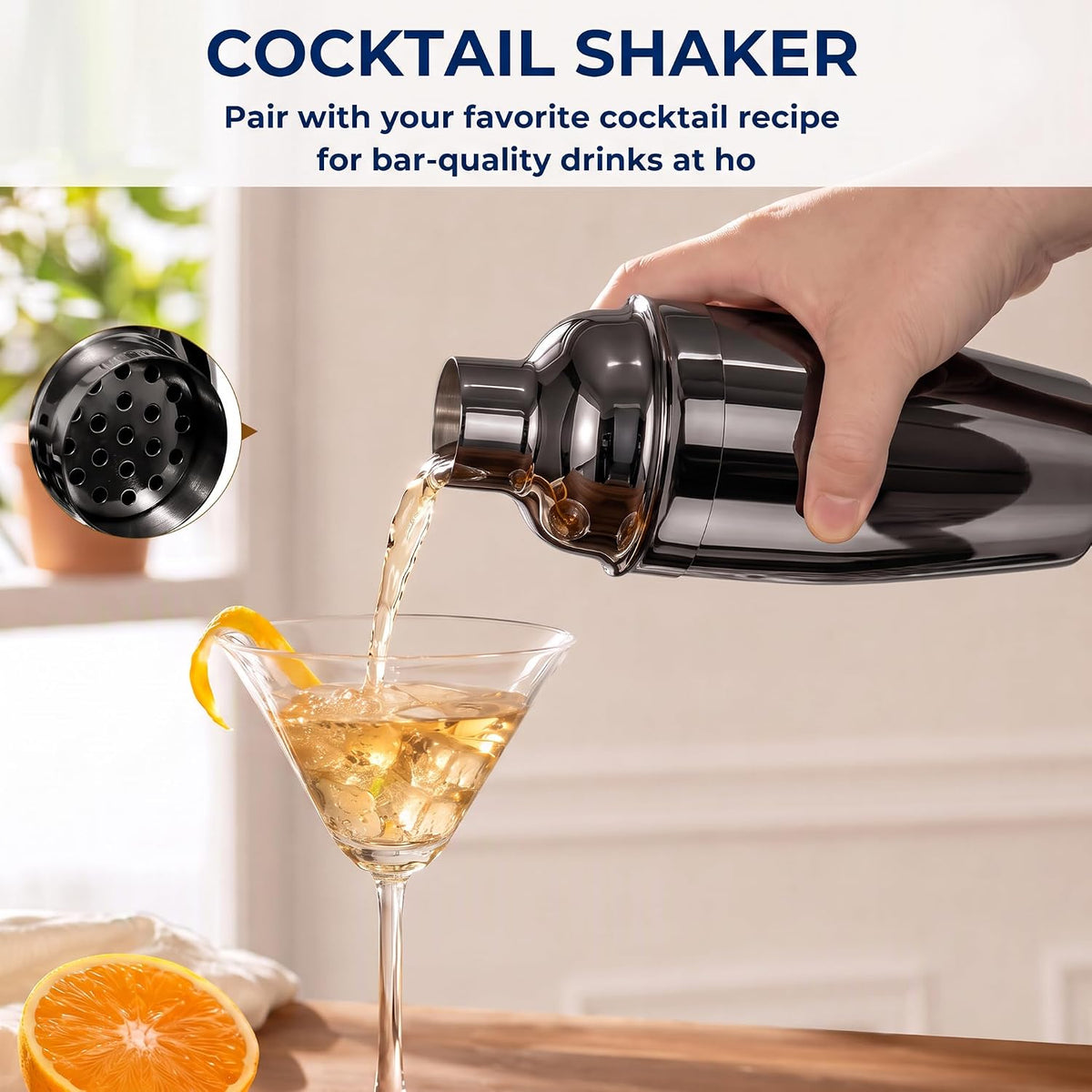 24Oz Cocktail Shaker Set Martini Shaker Set Bartender Set,Black,3P