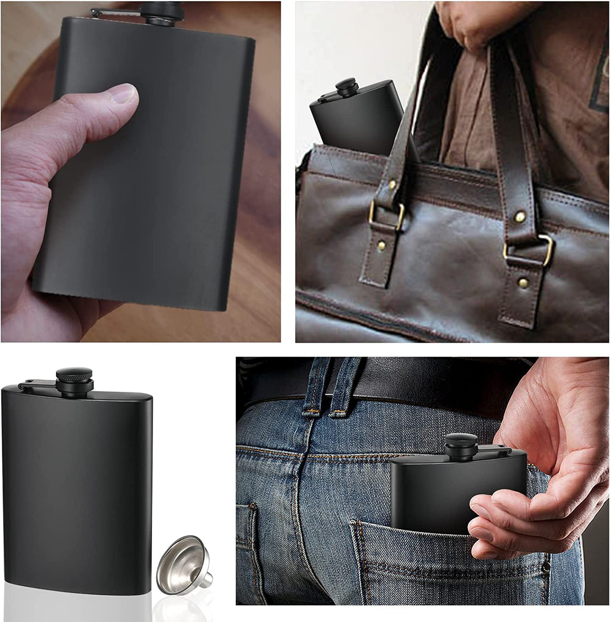 2 Pack Hip Flasks for Liquor, 8 Oz & 12 Oz, Stainless Steel Leakproof