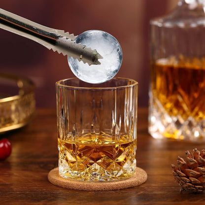 Crystal Whiskey Decanter Set in Gift Box - Includes 4 Crystal Whiskey Glasses and 4 Big Ice Ball Molds - Unique Whiskey Gift for Men