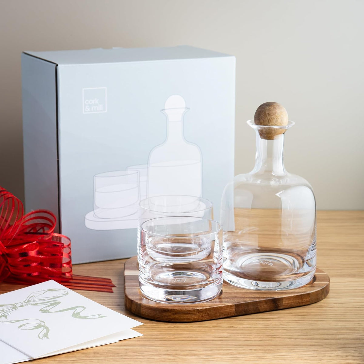 Whiskey Decanter Set with Glasses, Wood Tray and Stopper