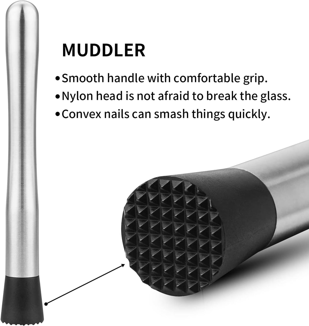 2PCS 10" Stainless Steel Cocktail Muddler & Mixing Spoon for Bar