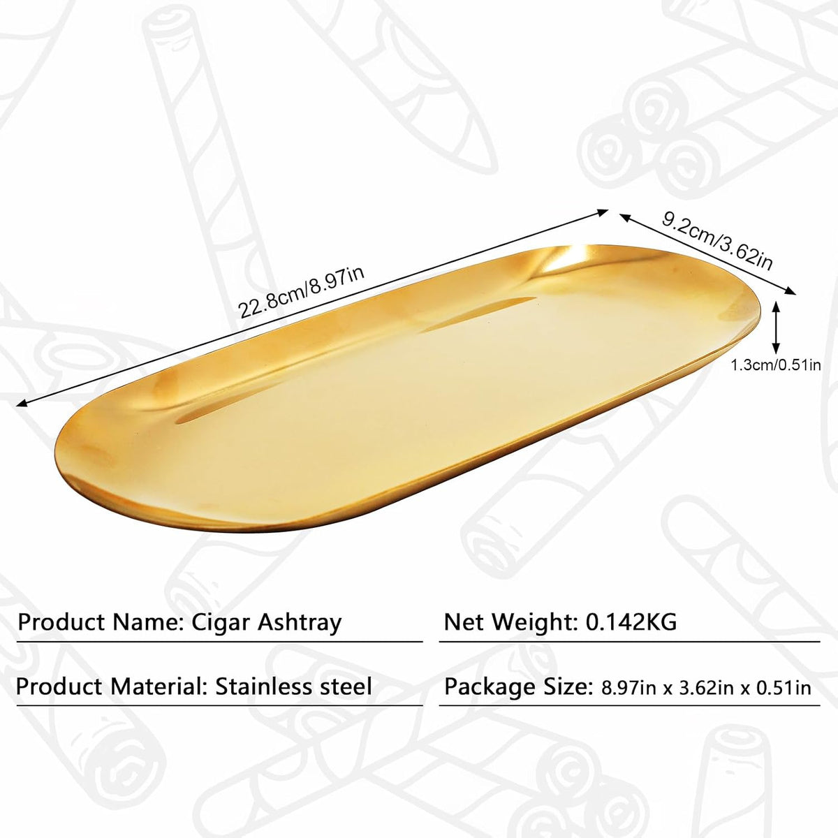 Foldable Cigar Stand Holder with Gold Cigar Ashtray Tray,Stainless Steel Portable Cigardisplay Shelf Tray and Cigar Travel Holder Rest for Cigar Lovers (Gold)