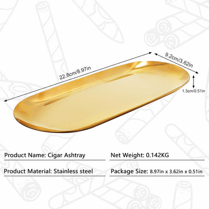 Foldable Cigar Stand Holder with Gold Cigar Ashtray Tray,Stainless Steel Portable Cigardisplay Shelf Tray and Cigar Travel Holder Rest for Cigar Lovers (Gold)