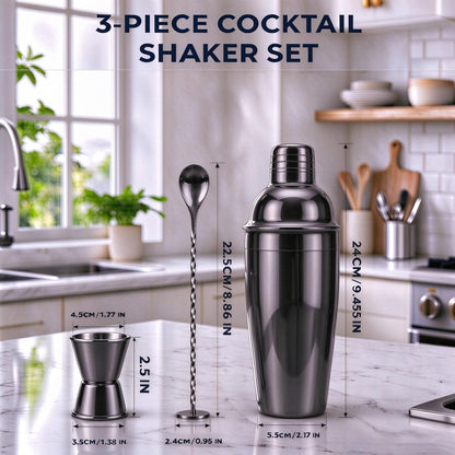 24Oz Cocktail Shaker Set Martini Shaker Set Bartender Set,Black,3P