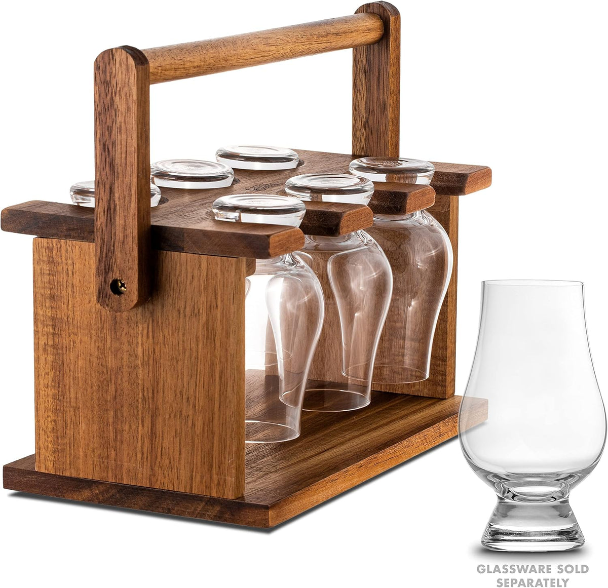 Hardwood Whiskey Glass Holder - Carrier and Drying Rack for Whisky Tasting Glassware