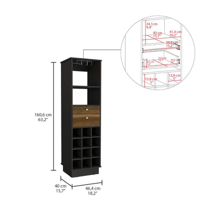 Bureck Bar Cabinet – Black Wenge Finish with Two Drawers and Twelve Wine Cubbies