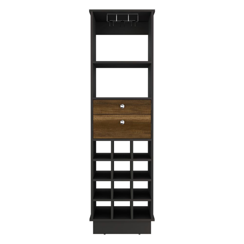 Bureck Bar Cabinet – Black Wenge Finish with Two Drawers and Twelve Wine Cubbies