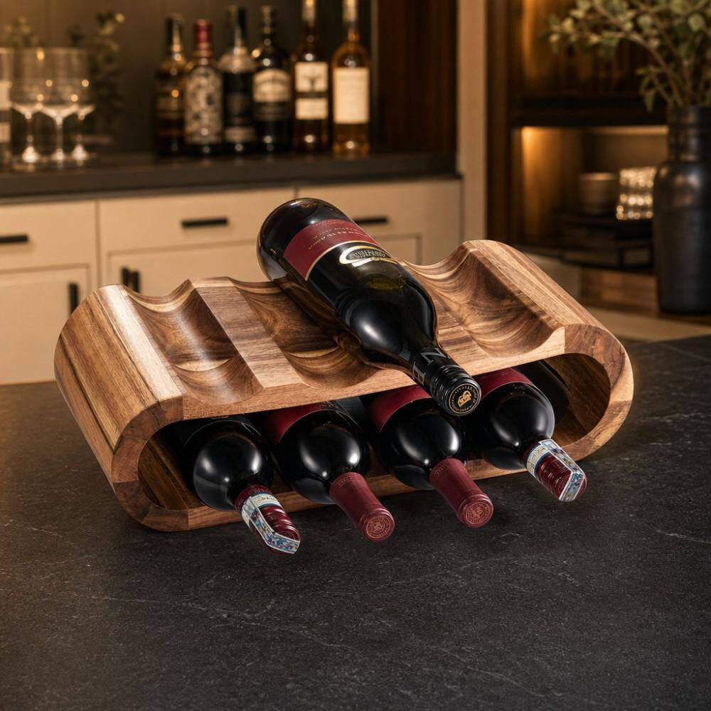 6-Bottle Natural Wood Countertop Wine Rack, Wine Bottle Holder Stand, Free Standing Wine Storage, Wine Shelf Organizer