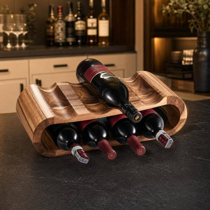 6-Bottle Natural Wood Countertop Wine Rack, Wine Bottle Holder Stand, Free Standing Wine Storage, Wine Shelf Organizer