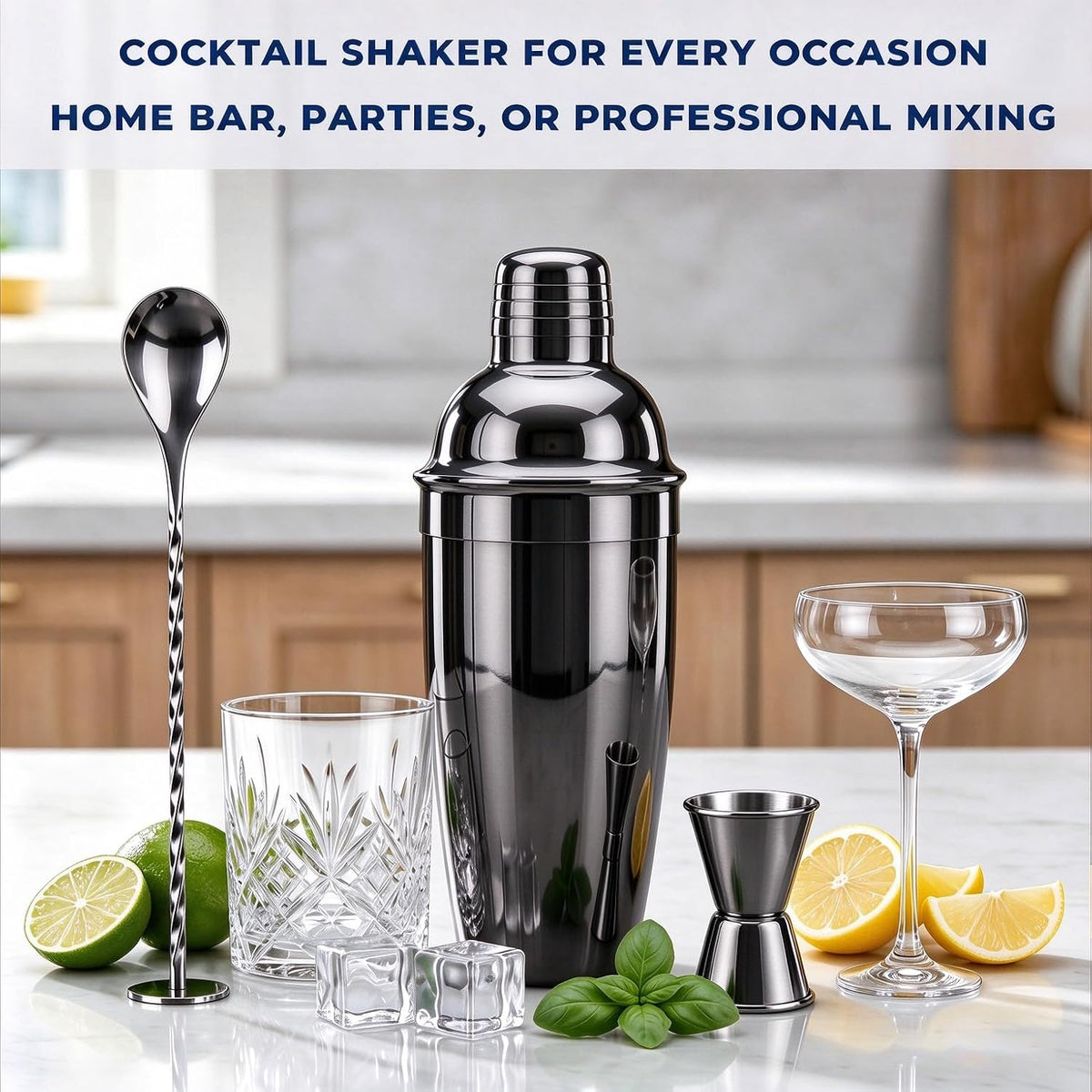 24Oz Cocktail Shaker Set Martini Shaker Set Bartender Set,Black,3P