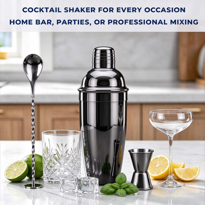 24Oz Cocktail Shaker Set Martini Shaker Set Bartender Set,Black,3P