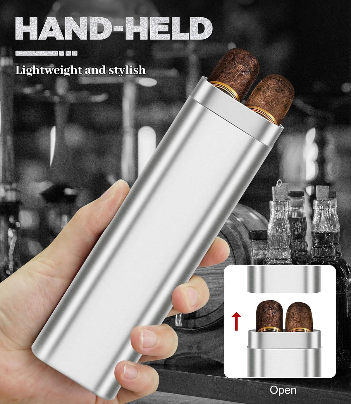 Pack of 2 Stainless Steel Cigar Case 2Pcs Holder+Cigar Tube with Removable Hip Flask, Travel Cases, Cigars Accessory, Christmas Gift for Women Men