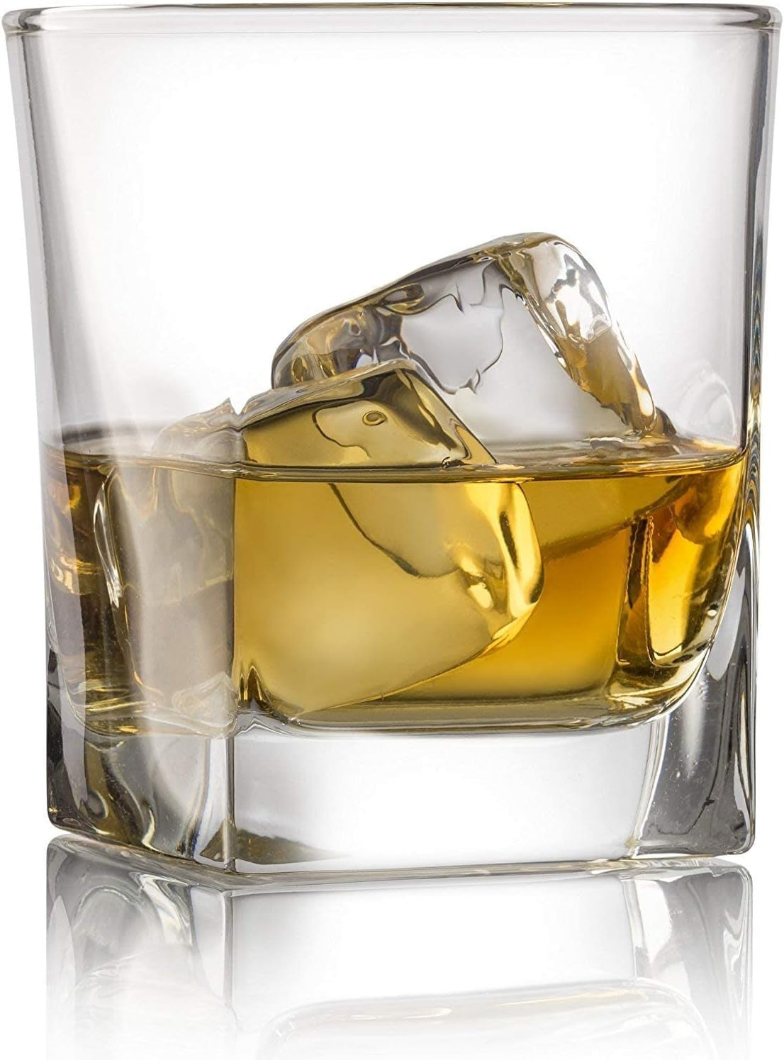 Double Old Fashioned Whiskey Glass (Set of 4) with Granite Chilling Stones - 10 Oz Heavy Base Rocks Barware Glasses for Scotch, Bourbon and Cocktail Drinks