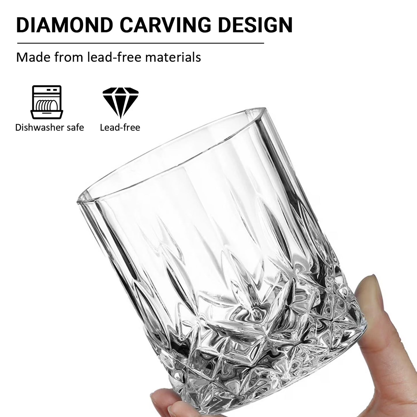 Crystal Cut Whiskey Glasses 6 Pack: 10Oz Ultra-Clear Old Fashioned Glass, Premium Lead-Free Crystal Glass Tumbler for Drinking Bourbon, Scotch, Cognac, Cocktails