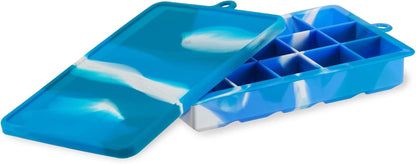 Ice Cube Tray with Lid, Makes 15 1.25" Cubes, Durable Silicone Trays, Perfect for Cocktails, Beverages, Mocktails, Iced Coffee, Tea, Infused Water, Kitchen Essentials, Set of 1, Blue Marble