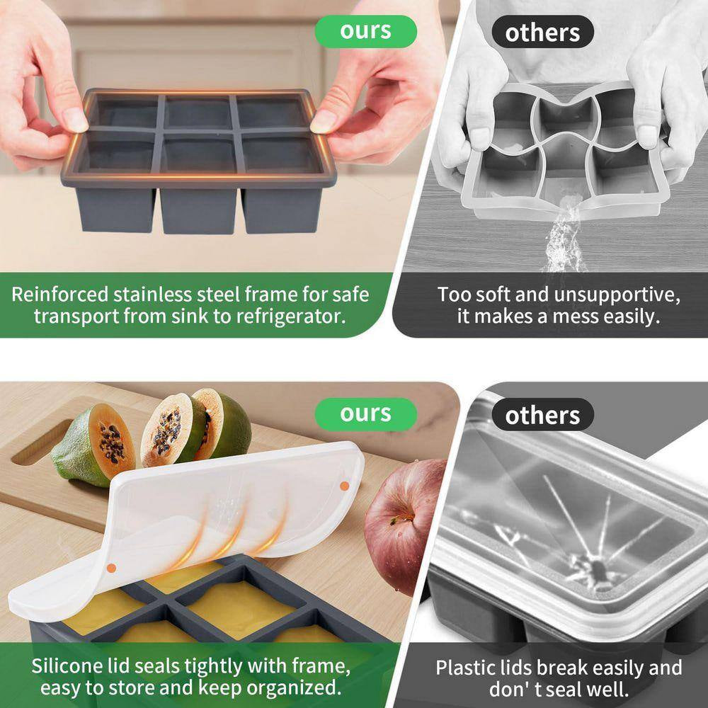 Old Fashioned Style Black Square Ice Mold Silicone Large Ice Cube Tray with Lid for Cocktails Whiskey 2 Pack