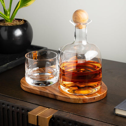 Whiskey Decanter Set with Glasses, Wood Tray and Stopper