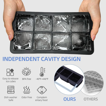 2 Pack Silicone 2 Inch Large Ice Cube Molds for Cocktails Wine Fruit and Bourbon Whiskey Easy Release Ice Cube Tray with Lid Ideal for Cold Drinks and Entertaining Gatherings