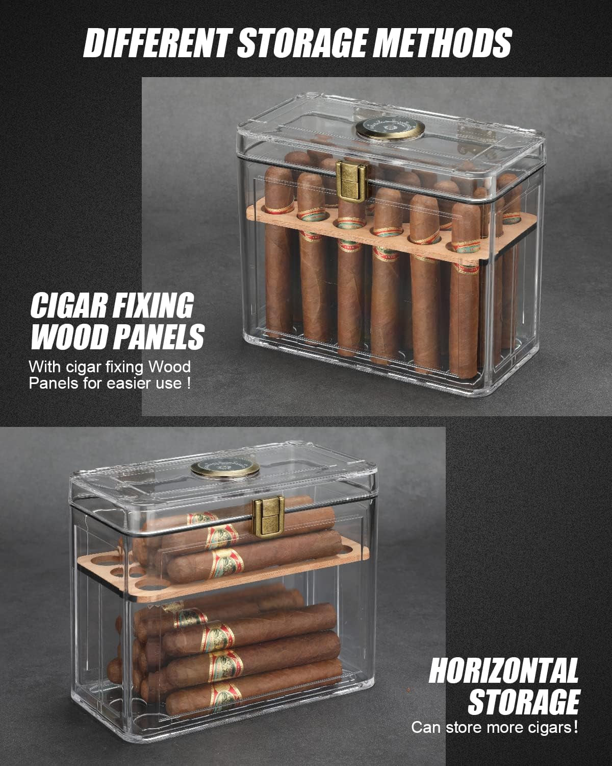 Cigar Humidor, Acrylic Humidor Cigar Box, Cigar Accessories with Hygrometer & Humidifier, Cigar Gifts for Men, Humidor with Cedar Wood Tray, Cigar Case Fits 18-50 Cigars, Cigar Box Gift