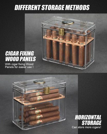 Cigar Humidor, Acrylic Humidor Cigar Box, Cigar Accessories with Hygrometer & Humidifier, Cigar Gifts for Men, Humidor with Cedar Wood Tray, Cigar Case Fits 18-50 Cigars, Cigar Box Gift