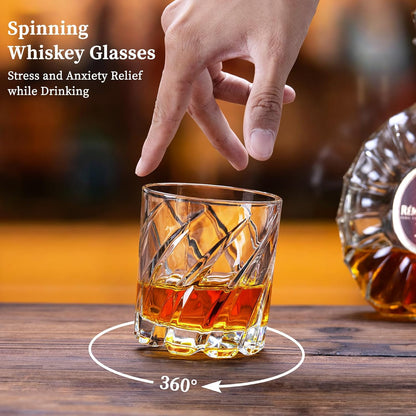 Spinning Whiskey Glasses Set of 2, 9.5OZ Old Fashioned Glass