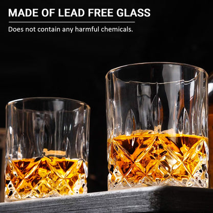 Crystal Cut Whiskey Glasses 6 Pack: 10Oz Ultra-Clear Old Fashioned Glass, Premium Lead-Free Crystal Glass Tumbler for Drinking Bourbon, Scotch, Cognac, Cocktails