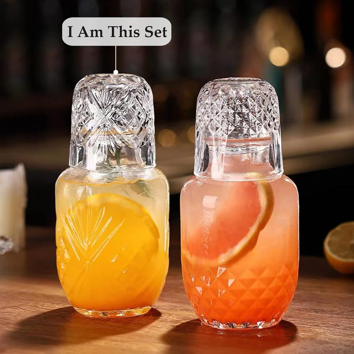 Bedside Water Carafe and Glass Set,  17 OZ Glasses Pitcher & 5 OZ Cup, Bedside Night Carafe Pitchers and Water Glass Tumbler Set, Vintage Glass Water Pitcher with Cup Set for Bedroom