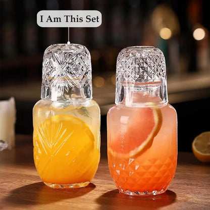 Bedside Water Carafe and Glass Set,  17 OZ Glasses Pitcher & 5 OZ Cup, Bedside Night Carafe Pitchers and Water Glass Tumbler Set, Vintage Glass Water Pitcher with Cup Set for Bedroom