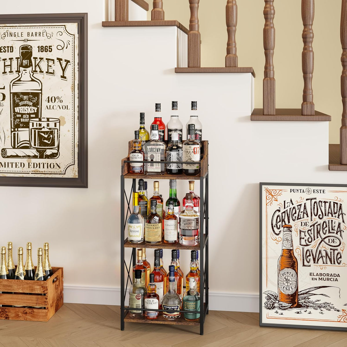 Liquor Bottle Display Shelf, Brown