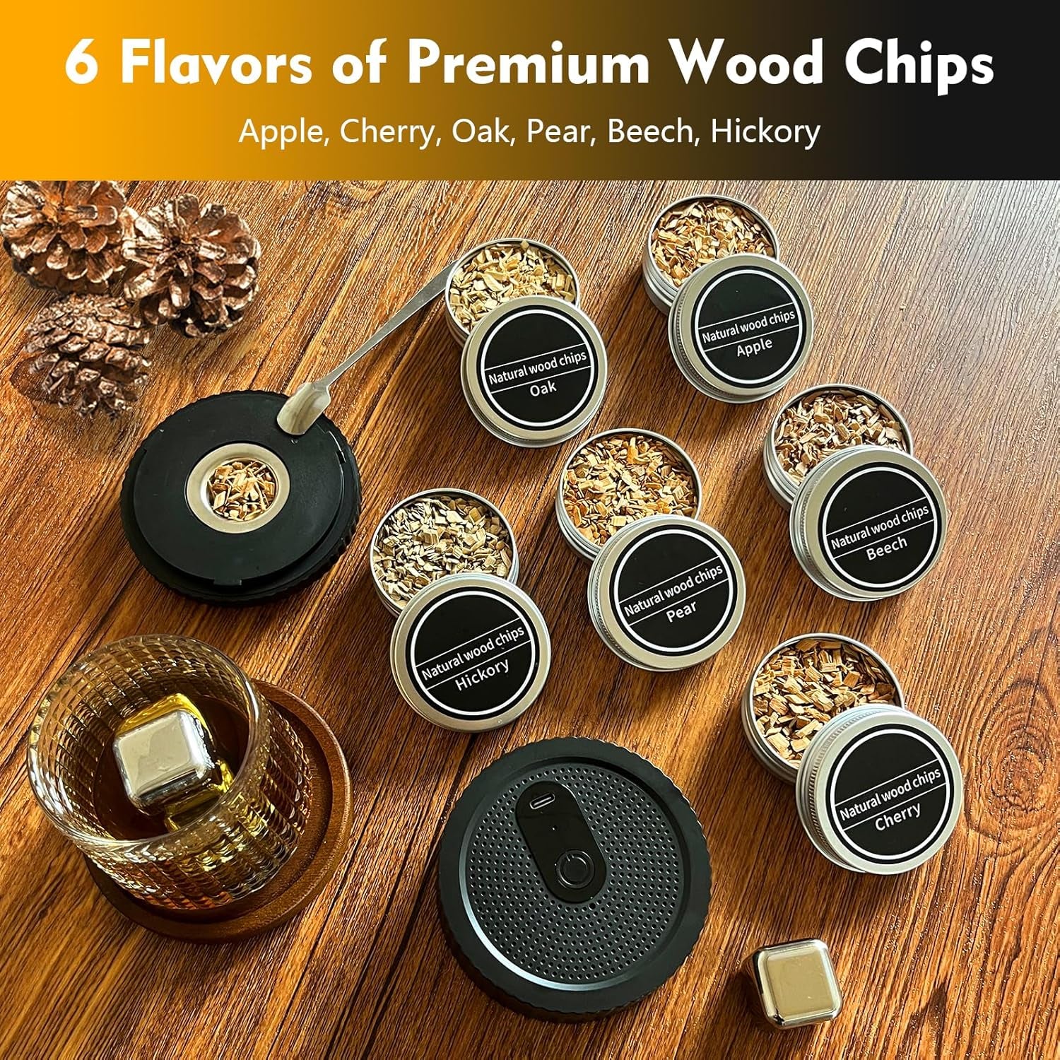 Electric Whiskey Smoker Kit Cocktail Smoker Kit with 6 Wood Chip Flavors Old Fashioned Drink Smoker Kit for Bourbon Whiskey Cocktails Home Bar Accessories Whiskey Gifts for Men Dad Husband