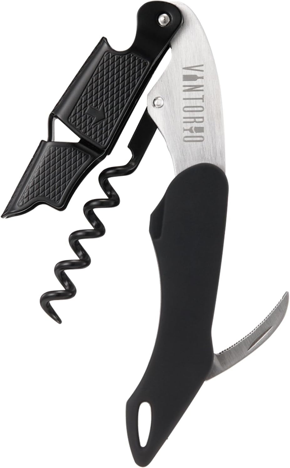 Professional Waiters Corkscrew - Wine Key with Ergonomic Rubber Grip, Beer Bottle Opener and Foil Cutter (1 Pack)