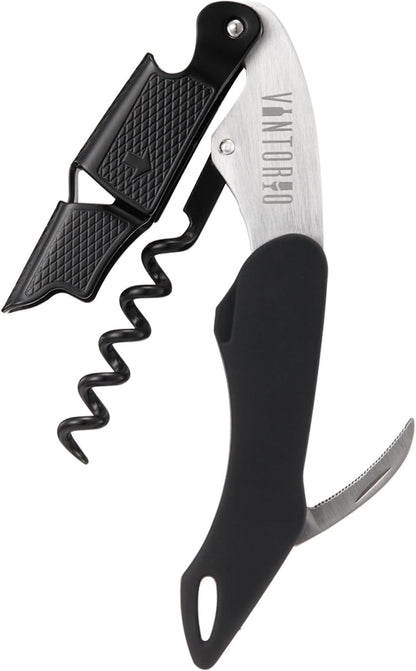 Professional Waiters Corkscrew - Wine Key with Ergonomic Rubber Grip, Beer Bottle Opener and Foil Cutter (1 Pack)