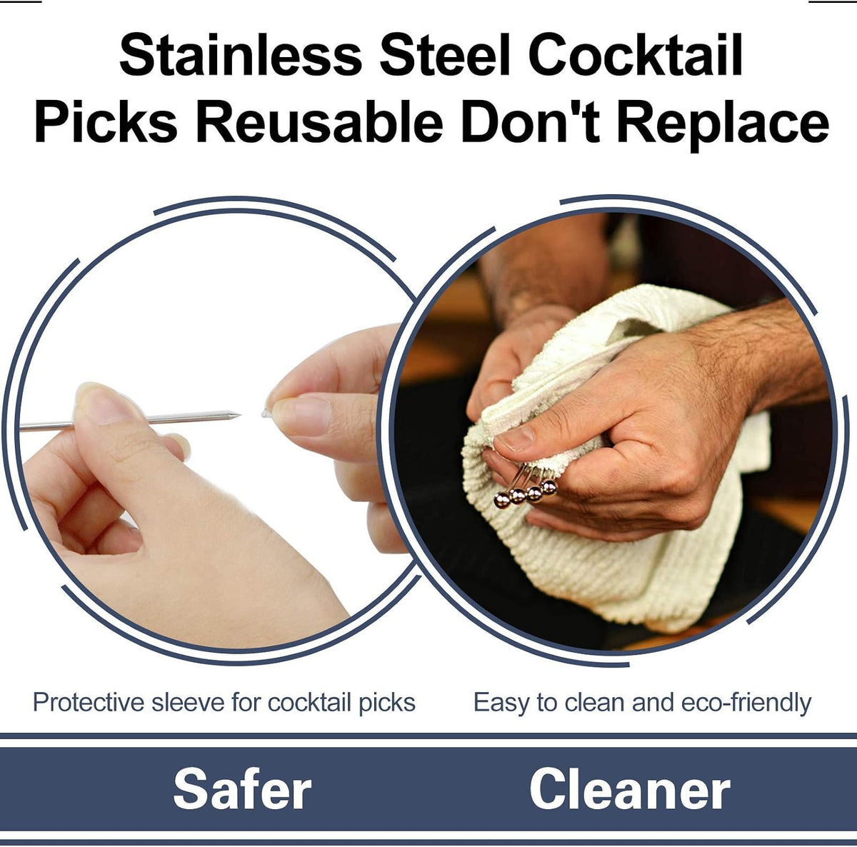 8" Stainless Steel Cocktail Picks, Bloody Mary Skewers (8Inch, Set of 15)