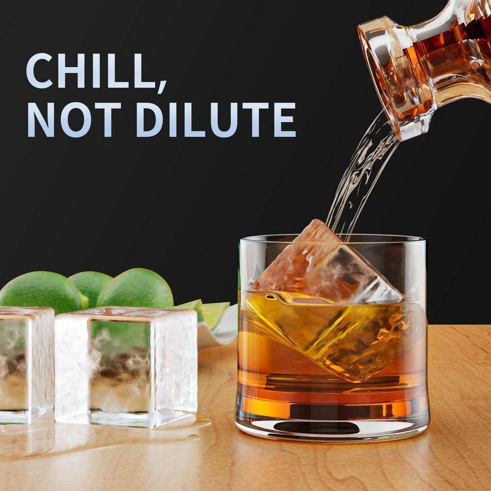Old Fashioned Style Black Square Ice Mold Silicone Large Ice Cube Tray with Lid for Cocktails Whiskey 2 Pack