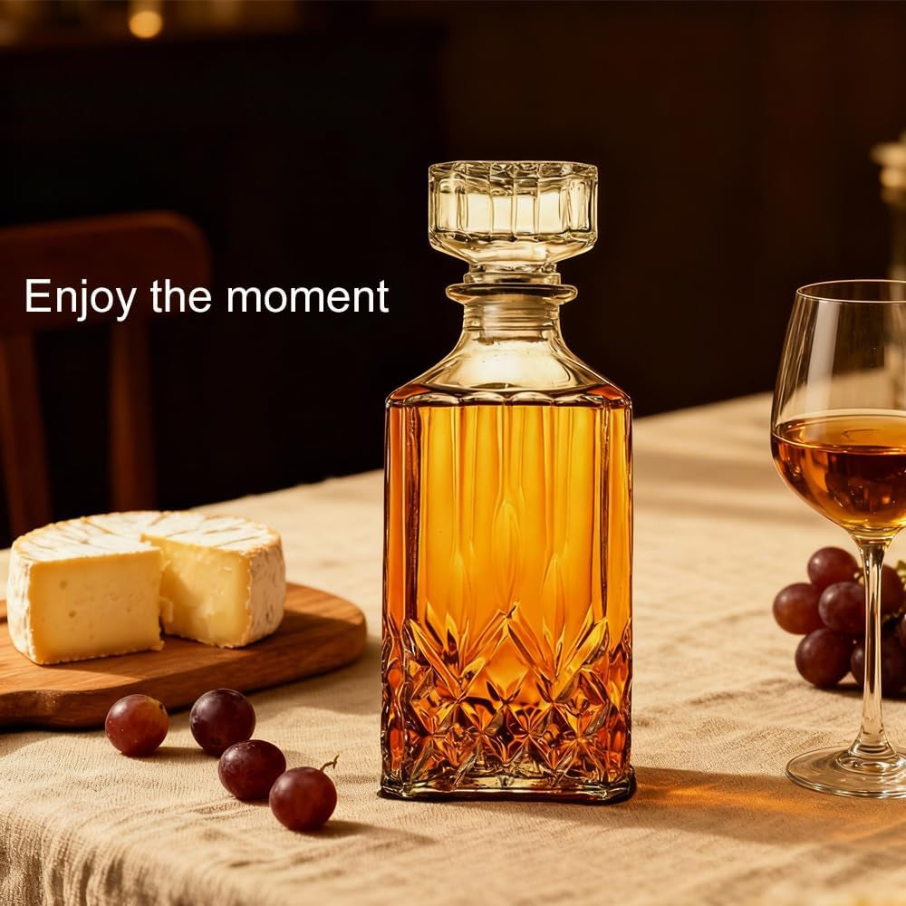 Whiskey Decanter with Airtight Geometric Stopper,32Oz Liquor Decanter,Glass Decanter,Diaphanous Liquor Bottle,Decanter with Airtight Lid for Whiskey,Vodka,Bourbon,Scotch,Brandy,Wine