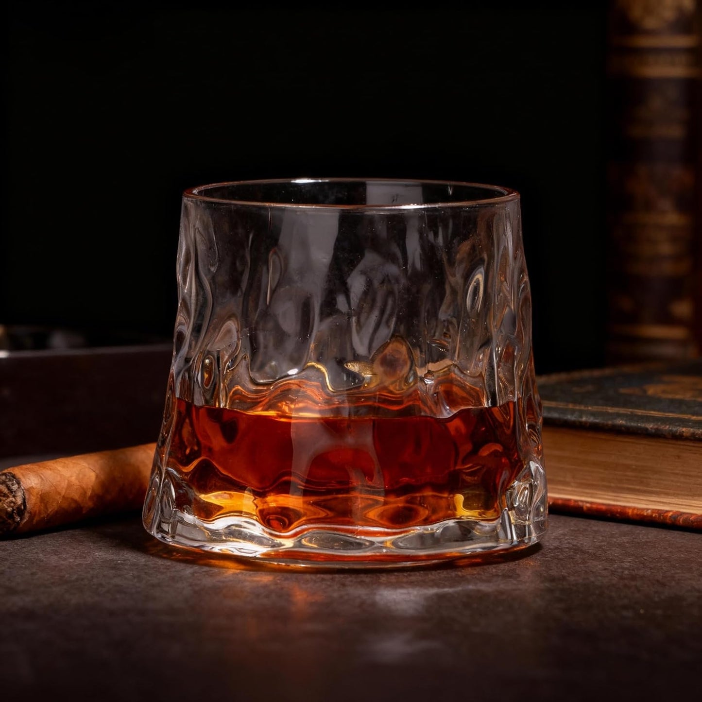 Whiskey Glass Gift Set with Premium Wood Gift Box, Crystal Bourbon Glass for Men, Dad, Husband, Birthday, Retirement, Groomsman, Christmas Gift (Volcanic)
