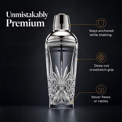 Dublin Crystal Cocktail Shaker with Lid - Glass Martini Shaker, Drink Shaker for Home Bar, Bartender Gift, 17Oz
