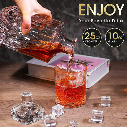 Whiskey Decanter Set with 6 Glasses, 750Ml Lead-Free Crystal Liquor Decanter Gift Set for Bourbon, Scotch, Whiskey & Rum, Home Bar Decanter Set for Men