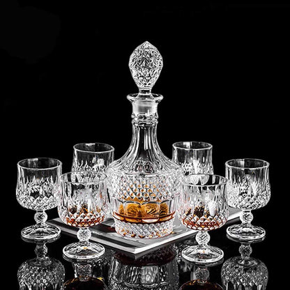 Bourbon Clear Whiskey Decanter，Hand Painted Liquor Decanter Glasses Set, Crystal Design Decanter and 6 Glasses，Bourbon Scotch Vodka Wine，Tequila，Home Bar ，Brandy， Gifts for Men | Sparkling Glass Decanter，Made of Czech Crystal Glass，High Transparency，Hand Painted Liquor Decanter Glass Set，Gifts for Men