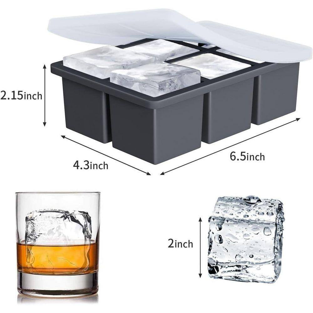 Old Fashioned Style Black Square Ice Mold Silicone Large Ice Cube Tray with Lid for Cocktails Whiskey 2 Pack